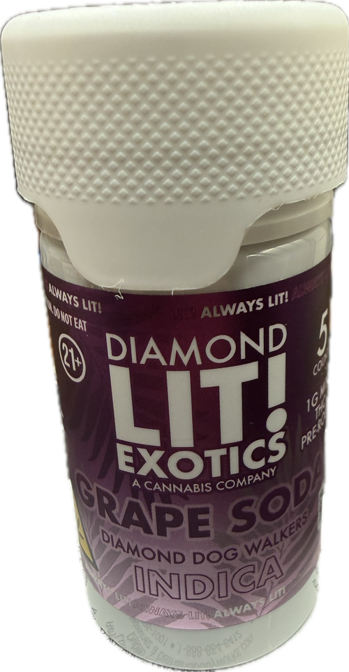 Diamond Lit! Exotics Dog Walkers - 1G Delta-8 Pre-Rolls 5ct Jar (Sativa/Hybrid/Indica)